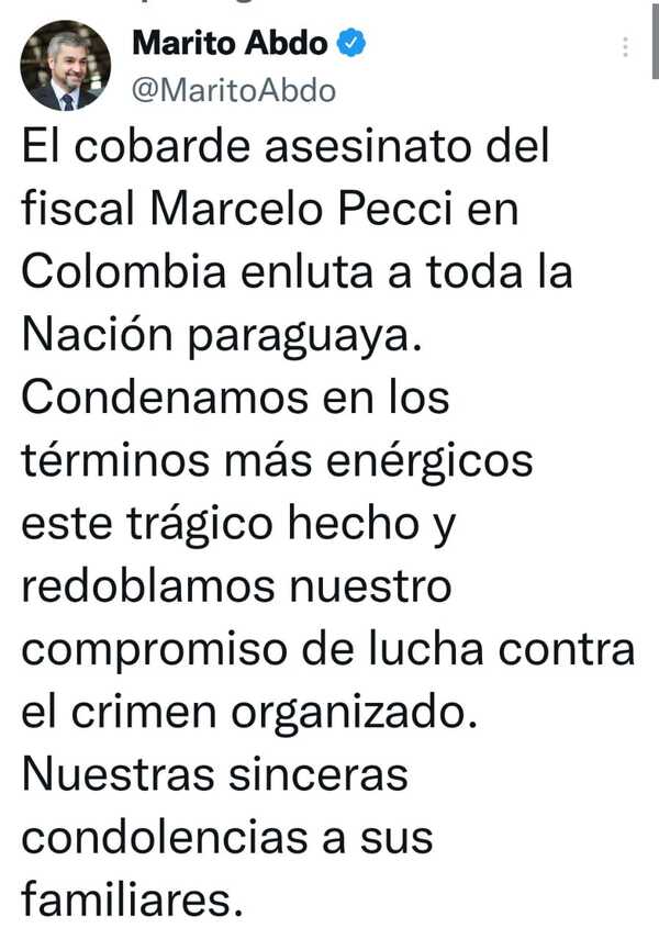 Mario Abdo lamenta asesinato del Fiscal Pecci | OnLivePy