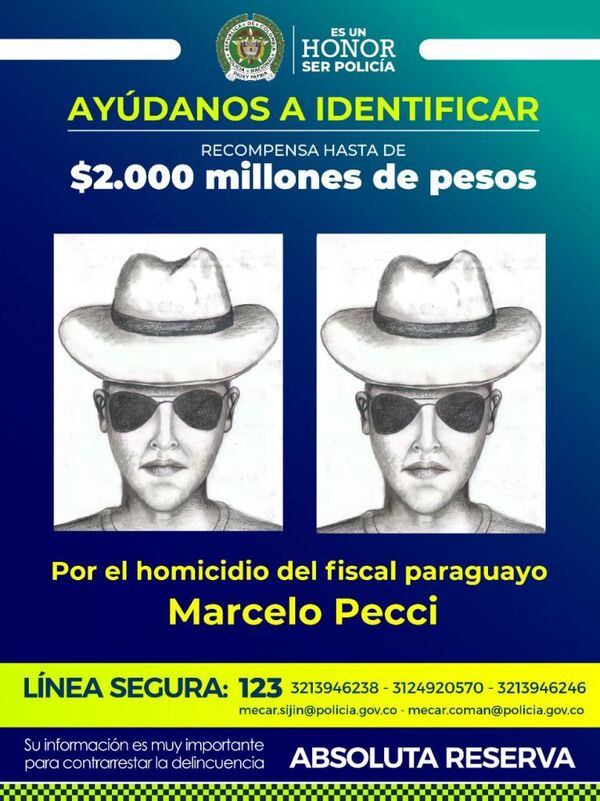 Crimen de Marcelo Pecci: Policía de Colombia divulga identikit de supuesto sicario