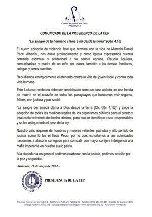 Obispos exigen "pronto y total esclarecimiento" del asesinato del fiscal Pecci - ADN Digital