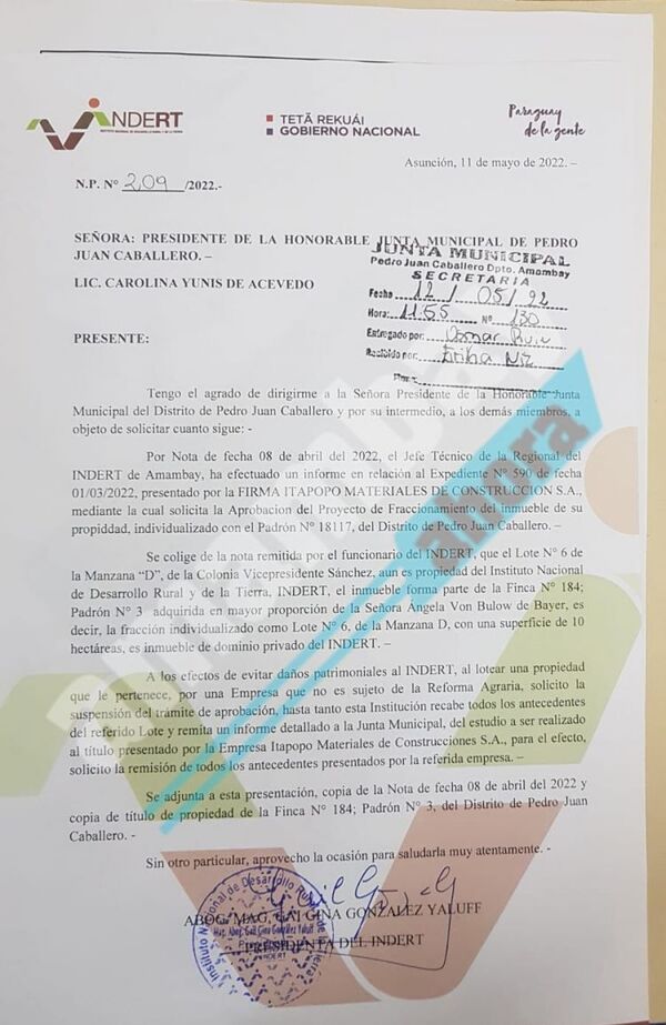 Junta Municipal de PJC aprobaría pedido de loteamiento e incurriría en daño patrimonial al Indert