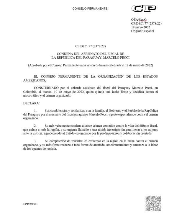 OEA condena el asesinato del fiscal Marcelo Pecci - PDS RADIO