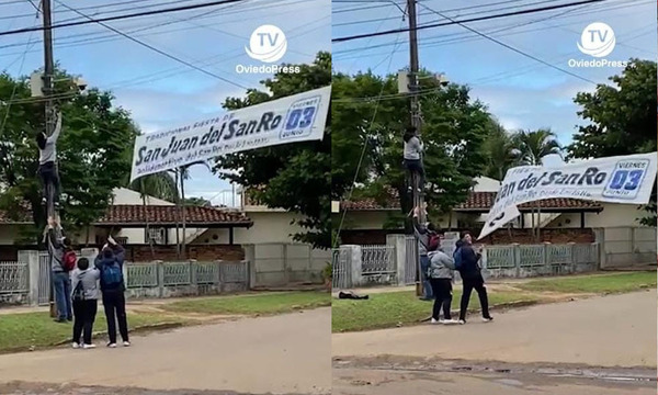 En acto vandálico alumnos de la "Nacio" retiran pasacalles del San Roque - OviedoPress