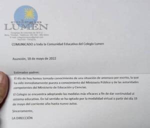 Crónica / Anuncian clases virtuales en el Lumen tras hallazgo de un panfleto con amenazas