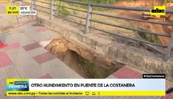 Reportan hundimiento en puente de la Costanera de Asunción