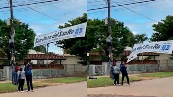 Alumnos destruyen pasacalles del colegio "rival"