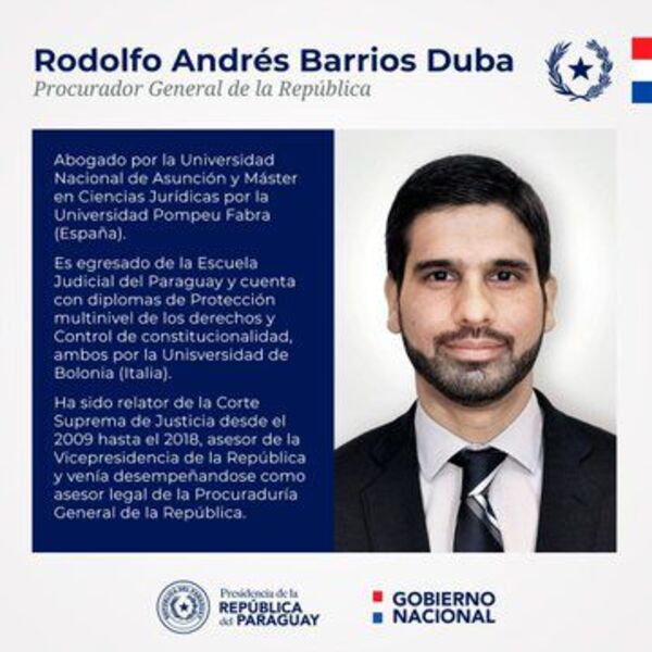 Nombran a Rodolfo Andrés Barrios Duba como nuevo procurador general de la República - Nacionales - ABC Color