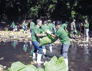 Voluntarios limpiaron el arroyo Mburicaó - Empresariales - ABC Color