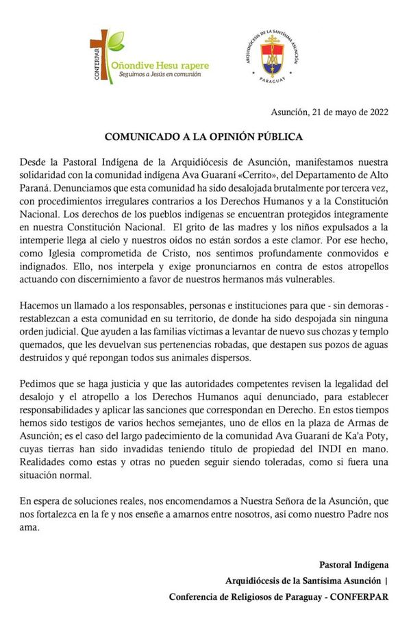 Pastoral Indígena denuncia supuesto desalojo irregular de nativos - Nacionales - ABC Color