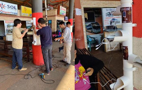 Alumnos del SNPP instalan cargadores para celulares en la Terminal de Coronel Oviedo – Prensa 5