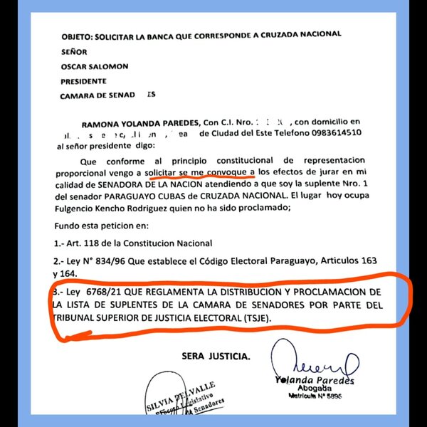 Yolanda Paredes insiste en ocupar banca de Payo Cubas al amparo de nueva ley | 1000 Noticias