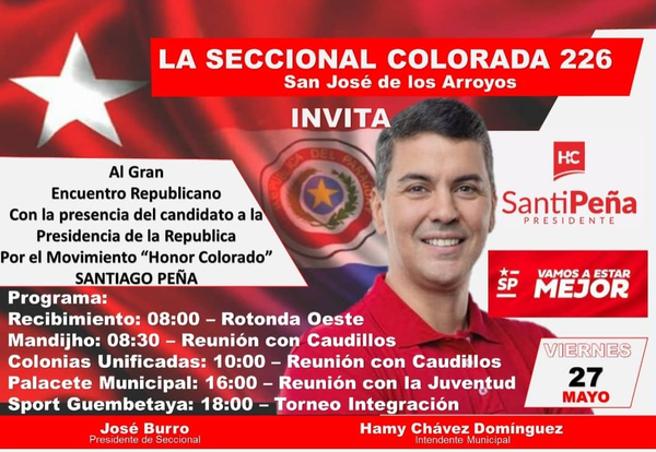 Anuncian presencia de Santiago Peña en San José de los Arroyos - Noticiero Paraguay