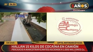 Incautan 15 kilos de cocaína en camión cisterna