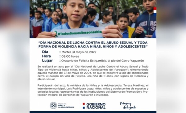 Organizan acto por el Día de Lucha Contra el Abuso Sexual en Niños