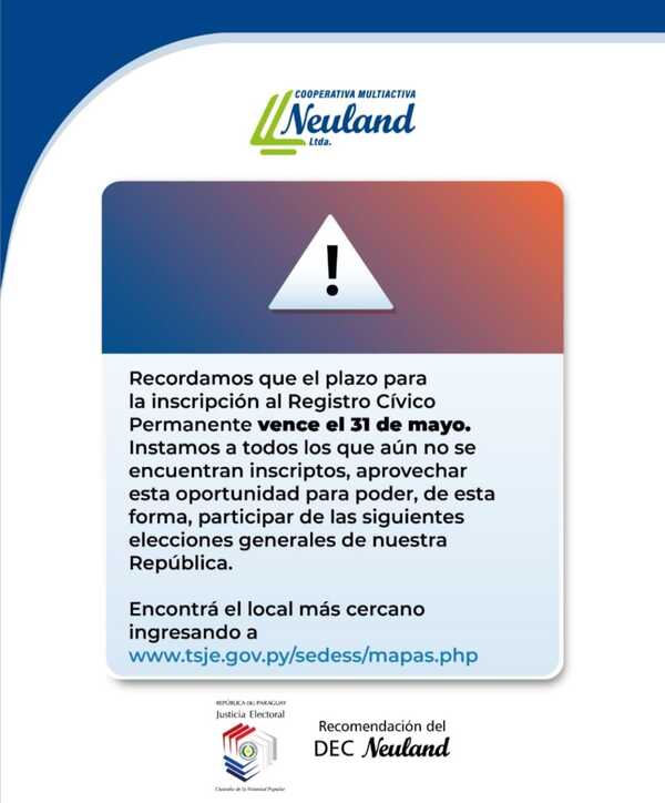 Inscripción al Registro Cívico Permanente próximo a vencer en la Colonia Neuland