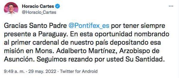 Crónica / Cartes agradeció a Francisco el nombramiento de Adalberto
