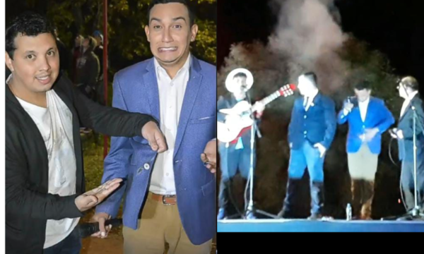 (VIDEO)¡Cronista de tv casi se vuelve judas kái, fue alcanzado por fuegos artificiales!