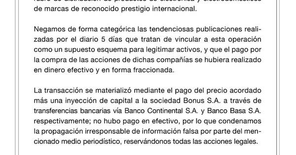 La Nación / Bonus SA y Nichos SA desmienten vínculos con lavado de dinero