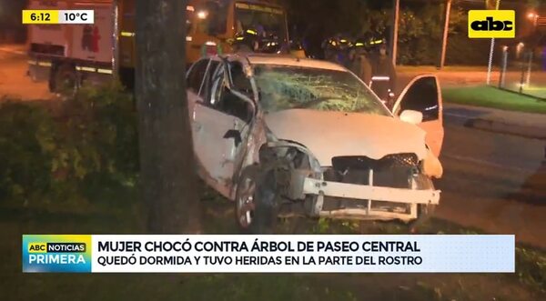 Una joven resultó herida tras chocar contra un árbol en la avenida Santa Teresa - Nacionales - ABC Color