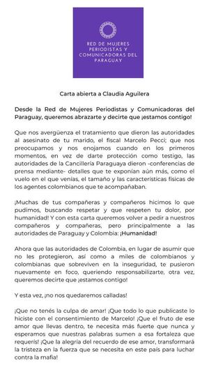 Expresan apoyo a esposa de fiscal Pecci y piden “humanidad” a las autoridades de Paraguay y Colombia - Nacionales - ABC Color