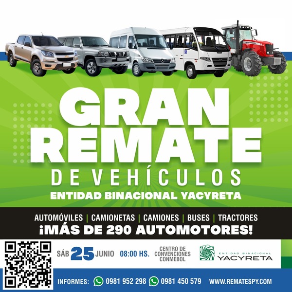 EBY subastará 290 vehículos el sábado 25 de junio en la Conmebol - .::Agencia IP::.