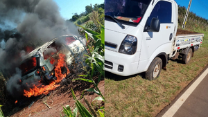 Asaltan a transportador de cubiertas y queman vehiculo utilizado para el atraco - Noticiero Paraguay