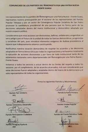 Partidos del Ñemongeta cuestionan a Sixto por promover la candidatura de Euclides - El Trueno