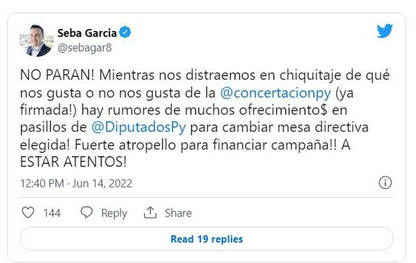 Rumores de ofrecimientos para cambiar Mesa Directiva: diputado habla de reconciliación entre Cartismo y Fuerza Republicana - La Primera Mañana - ABC Color