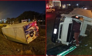 Camión con lácteos y carne cae a una cuneta e la ruta PY 02