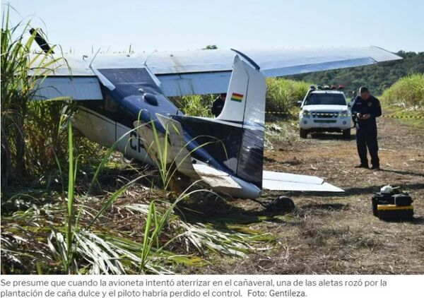 Cae avioneta con matrícula boliviana en un cañaveral de Iturbe