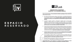 ESPACIO RESERVADO: Comunicado Banco Atlas a sus clientes y a la opinión pública