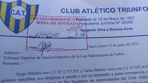 Triunfo emite comunicado contra informe de árbitro - San Lorenzo Hoy