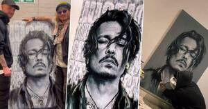 La Nación / Johnny Depp protagonizó un tierno momento al recibir su retrato de la mano de un fan