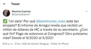 “Bachi” Núñez niega haber recibido US$ 1 millón  - Política - ABC Color