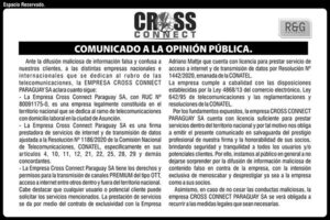 Comunicado a la opinión pública de CROSS CONNECT PARAGUAY S.A. - Espacio Reservado - ABC Color