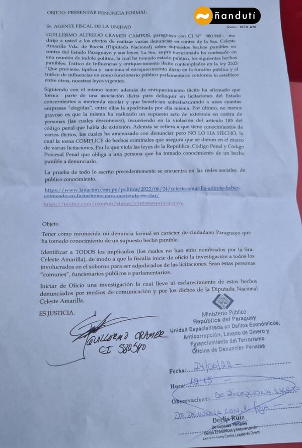 Diario HOY | Fiscalía toma denuncia contra diputada que admitió pagar coima, su investidura en jaque