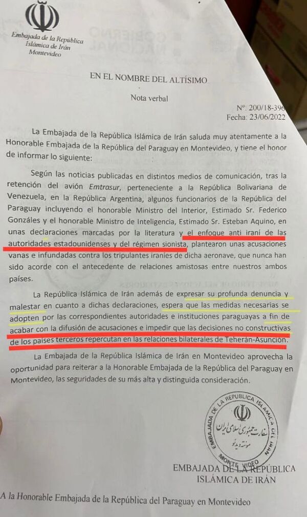 Irán amenaza: Trató a autoridades nacionales de sionistas e influenciados por EEUU; relación entre Teherán y Asunción podría estar afectada