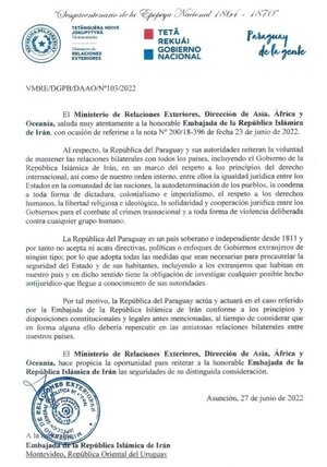 Respuesta a Irán: Paraguay es soberano y no acata directivas de Gobiernos extranjeros - El Trueno