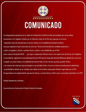 Comunicado mediante la FFSA  advierte a clubes, jugadores, técnicos y árbitros - Radio Imperio