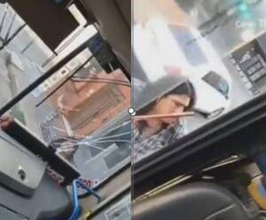 Crónica / [VIDEO] Furioso taxista reventó con hierro parabrisas de un micro