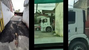 Asunción está llena de baches, pero arreglan un estacionamiento privado