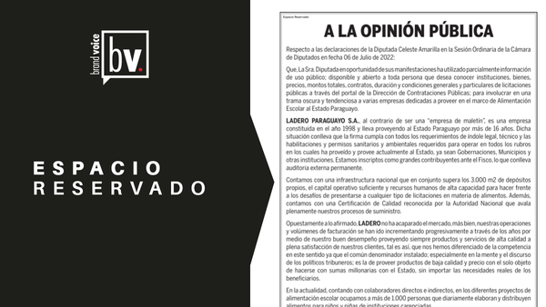 ESPACIO RESERVADO: Ladero Paraguayo S.A. a la opinión pública