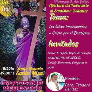 Hoy inicia novena en honor al Santísimo Redentor