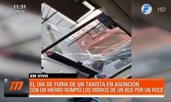 Taxista furioso rompió vidrios de un colectivo - Paraguaype.com