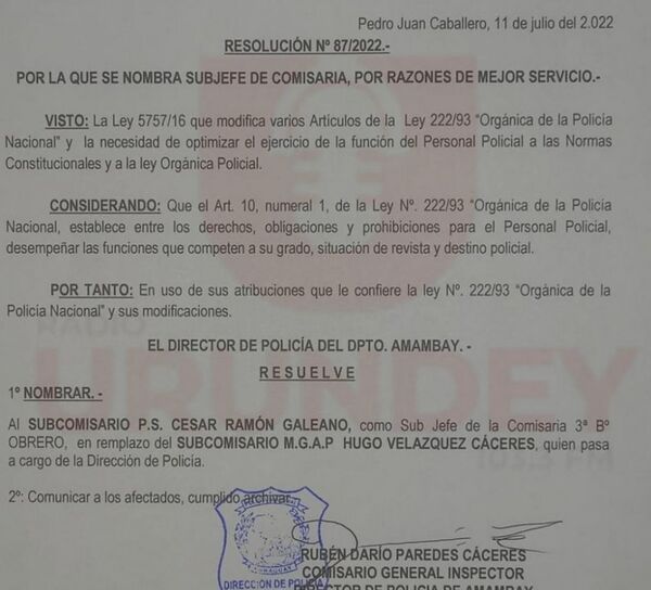 Tras denuncia por agresión destituyen a sub jefe policial - Radio Imperio