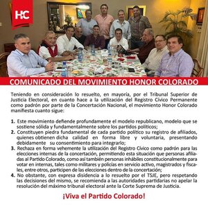 Honor Colorado anunció finalmente que no recurrirán a la Corte por el uso del padrón nacional - El Trueno