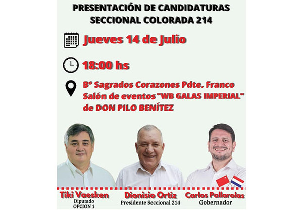 Fuerza Republicana realizará presentación de candidaturas de seccional 214 de Presidente Franco | DIARIO PRIMERA PLANA