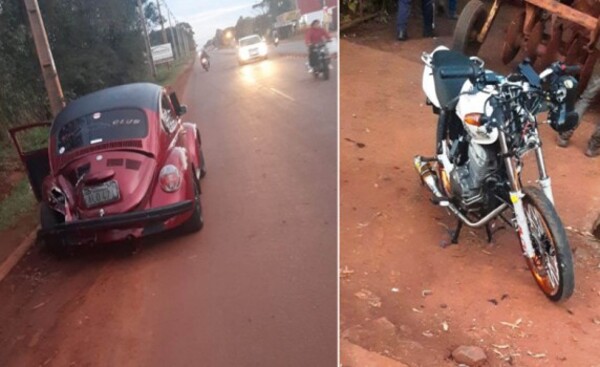 Choque entre una motocicleta y un automóvil deja dos lesionados