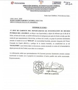 Director de Policía de Amambay confirmó información acerca de plan de atentado contra una autoridad en frontera y apuntó que hay alerta permanente