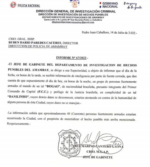 Ante amenaza de atentado, refuerzan seguridad de autoridades en Amambay - Policiales - ABC Color