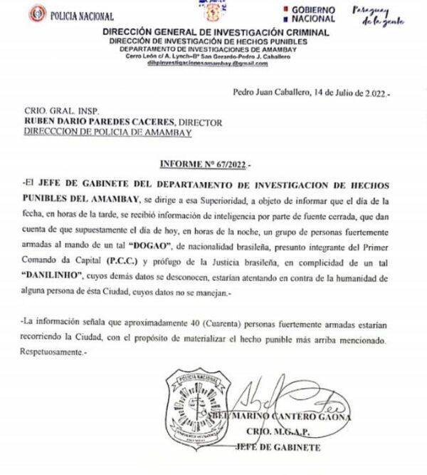 Ante amenaza de atentado, refuerzan seguridad de autoridades en Amambay  - Policiales - ABC Color